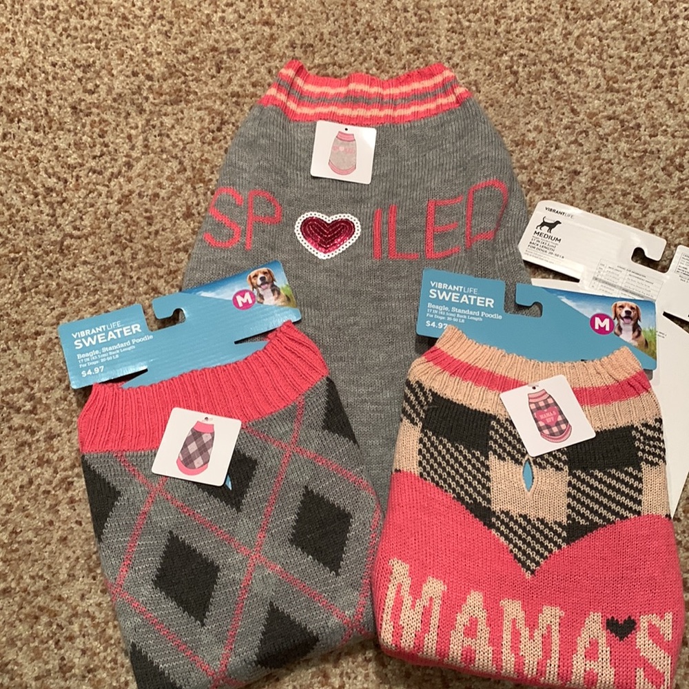3 Vibrant Life Dog Sweaters Size M pink, gray, tan  NWT